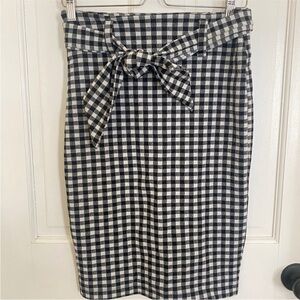 Anthropologie Black and White Gingham Pencil Skirt small belted